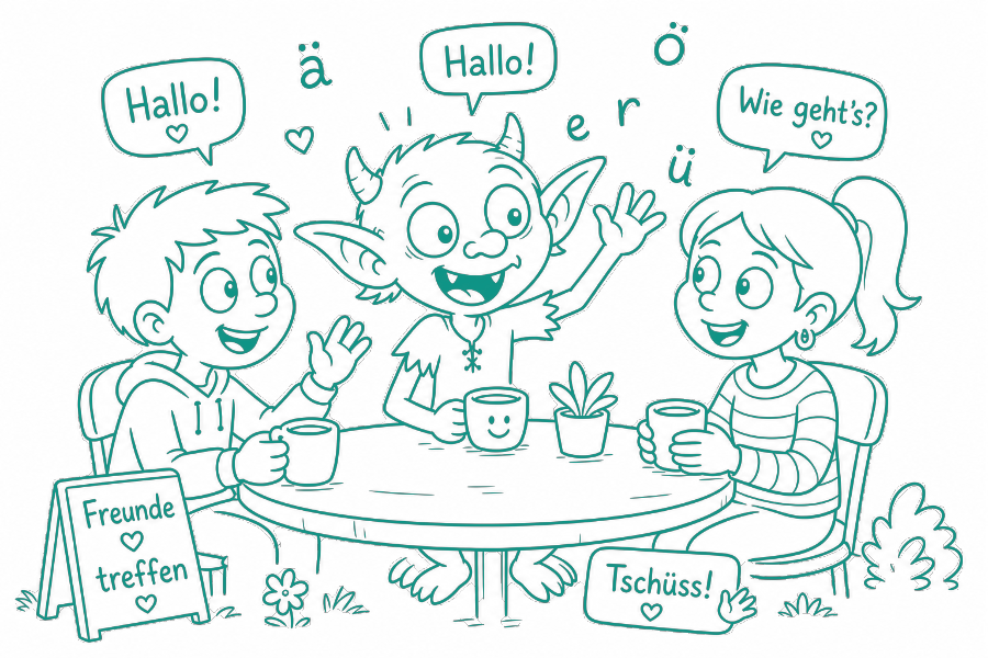 A group of friends sitting at a café table, laughing