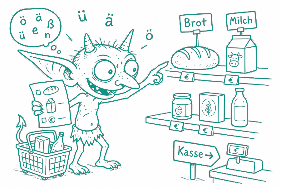 Inside a German supermarket aisle with products on shelves