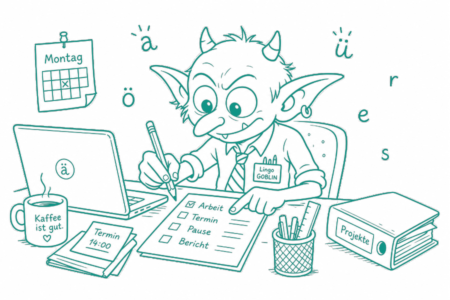 A person at a new desk being greeted by a colleague